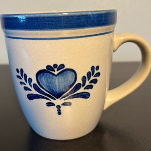 VTG 80s 90s Salt Glaze Stoneware Home Sweet Home Cobalt Blue Heart Mug 18oz